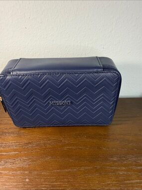 Missoni Navy Chevron Embossed Leather Toiletry Pouch
